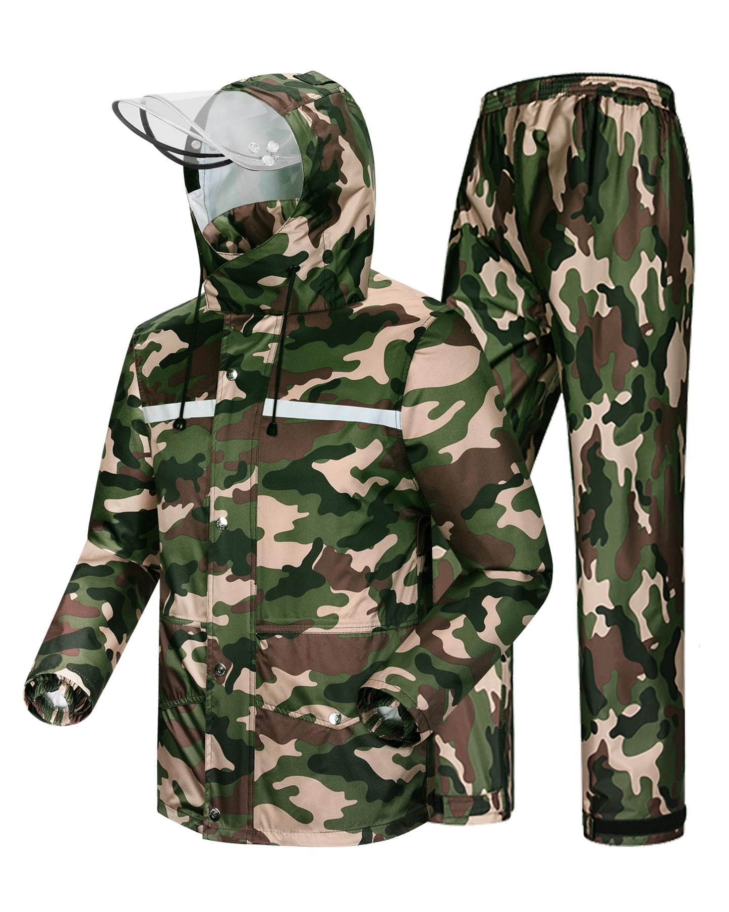 Rain Suit Waterproof Hi Vis Raincoat Reflective Rain Gear Unisex | Rain Jacket and Pants, Detachable Clear Brim, Waterproof Zip, Breathable Mesh Lined, Anti-storm, Work, Hiking, Riding