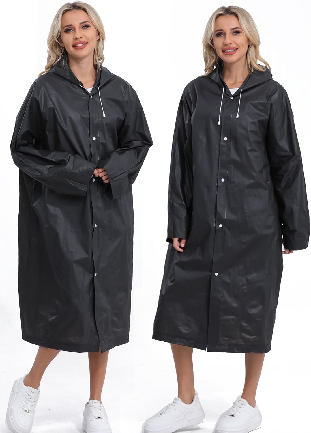 2-Pack Reusable Rain Ponchos for Adults, HOOMBOOM Raincoats Emergency for Women/Men with Drawstring and Sleeves