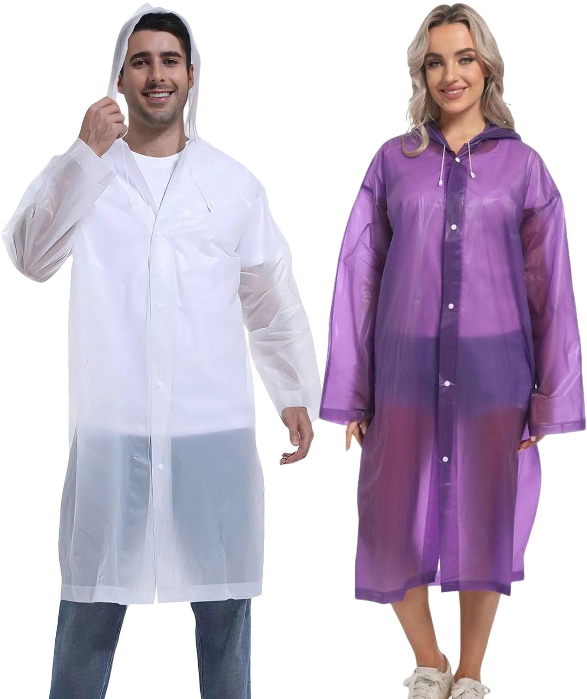 2PCS Rain Ponchos for Adults Reusable Rain Coats for Adults Rain Jackets Raincoats for Men Women