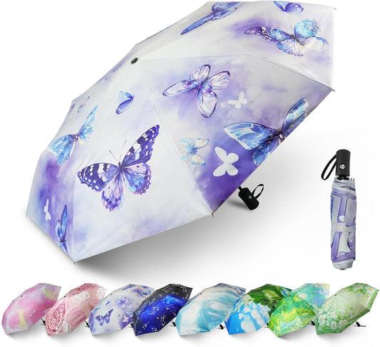 SY COMPACT Travel Umbrella - Windproof Automatic Compact Umbrellas for Rain | Small & Portable, UV Sun Protection, 11" Folded Travel Size, Fits in Backpack & Car, for Walking & Commutes, Factory Direct