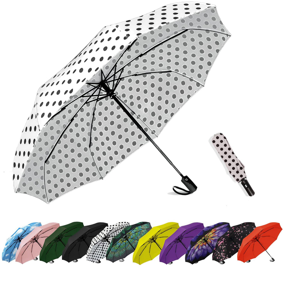 Compact Travel Umbrella - Windproof Auto Open/Close, Small Folding Umbrella for Rain & Sun with UPF50+ - Lightweight Frame, Waterproof - Fits Backpack, Purse, Suitcase.(Garden Butterfly)