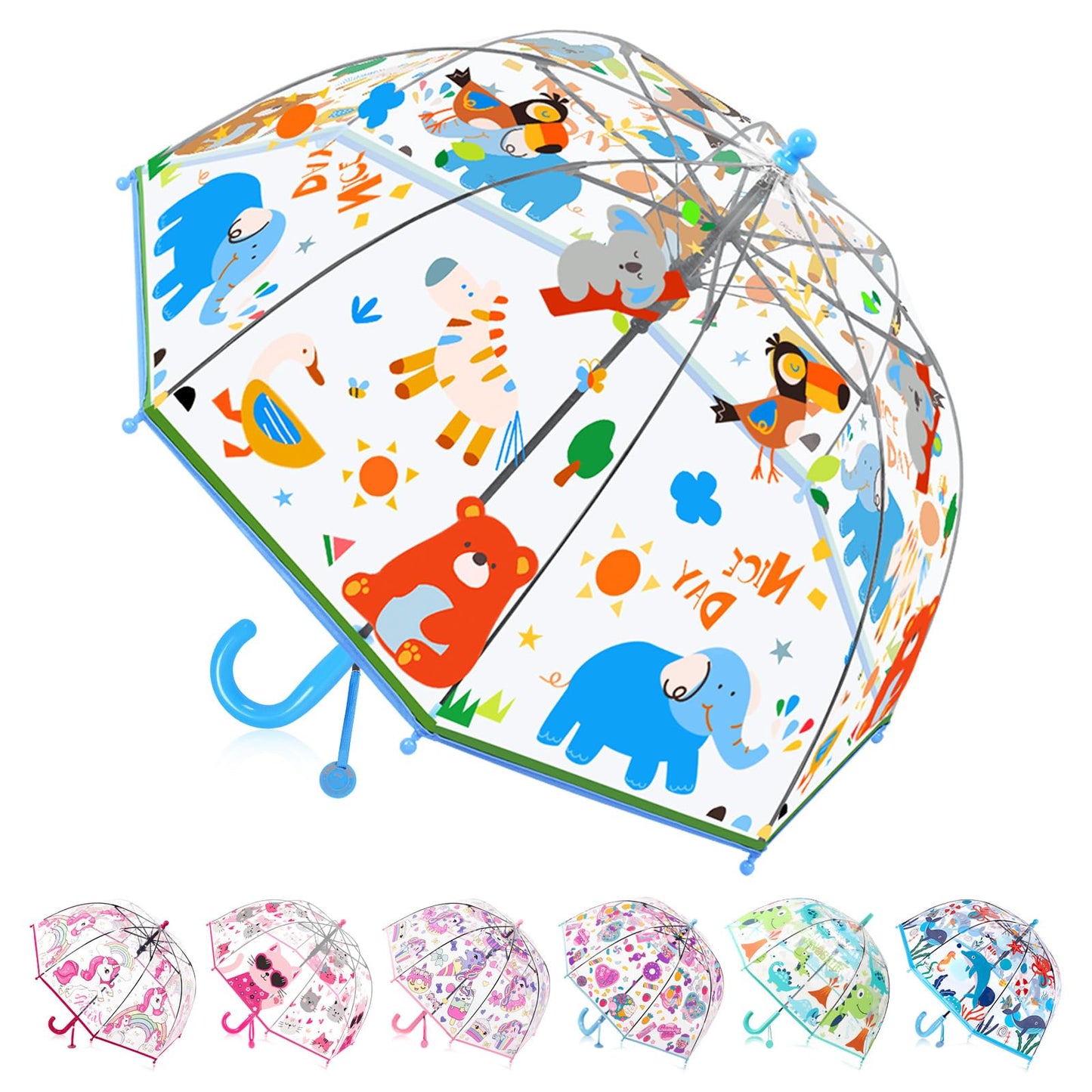 Kids Clear Bubble Umbrella for Rain, Easy Grip, Girls Boys | 39 In Transparent Dome, Windproof, Pinch-Proof Closure, Rounded Tips, Lightweight, School, Travel, Toddler, Rain Gear
