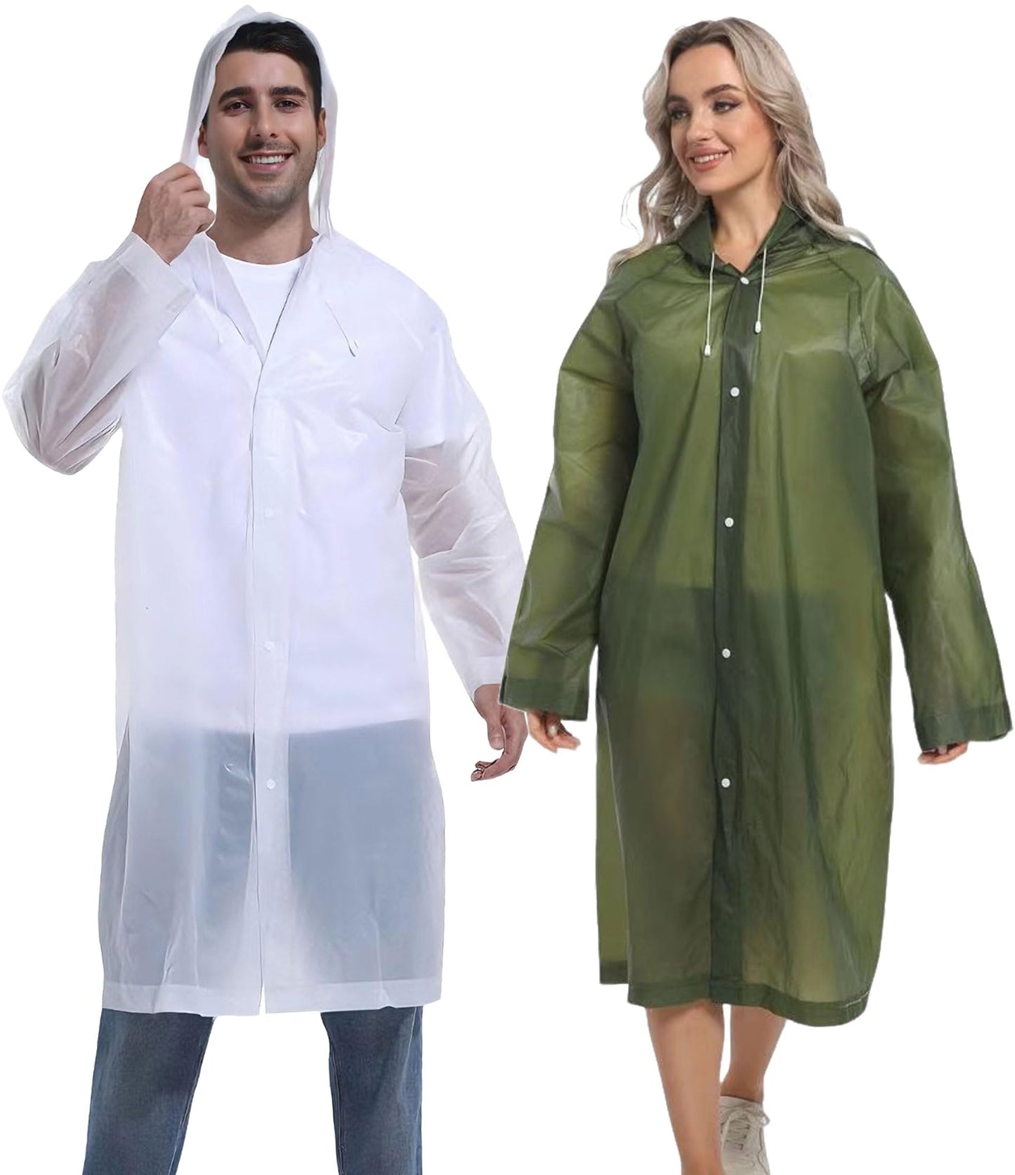 2PCS Rain Ponchos for Adults Reusable Rain Coats for Adults Rain Jackets Raincoats for Men Women