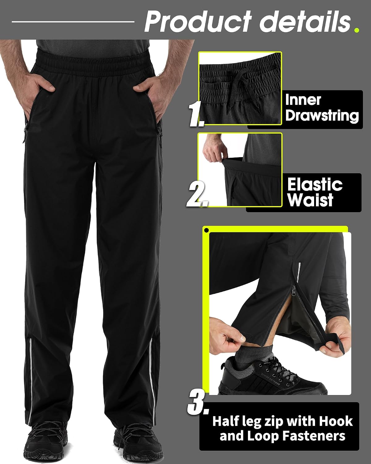 33,000ft Men's Rain Pants Waterproof Lightweight Outdoor Rain Over Pants