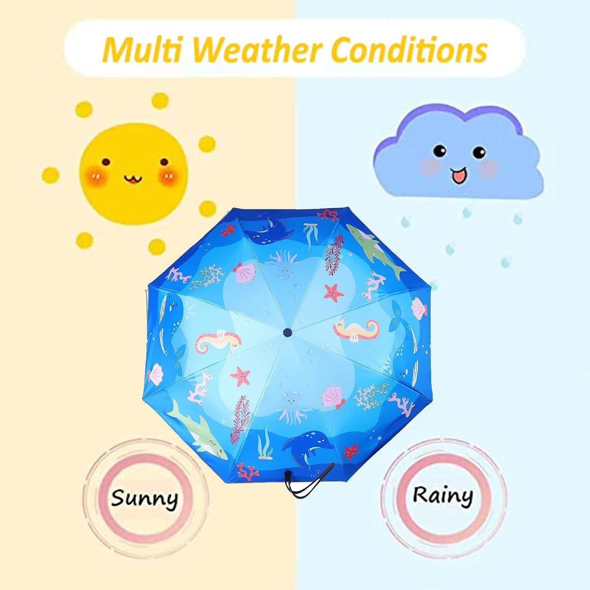 Hannstar Automatic Kids Umbrella, Folding Telescopic Toddler Umbrella for girls & boys, UV/Sun Protection - Strong and Portable - Compact, Durable, Lightweight Cute Kitty Brolly