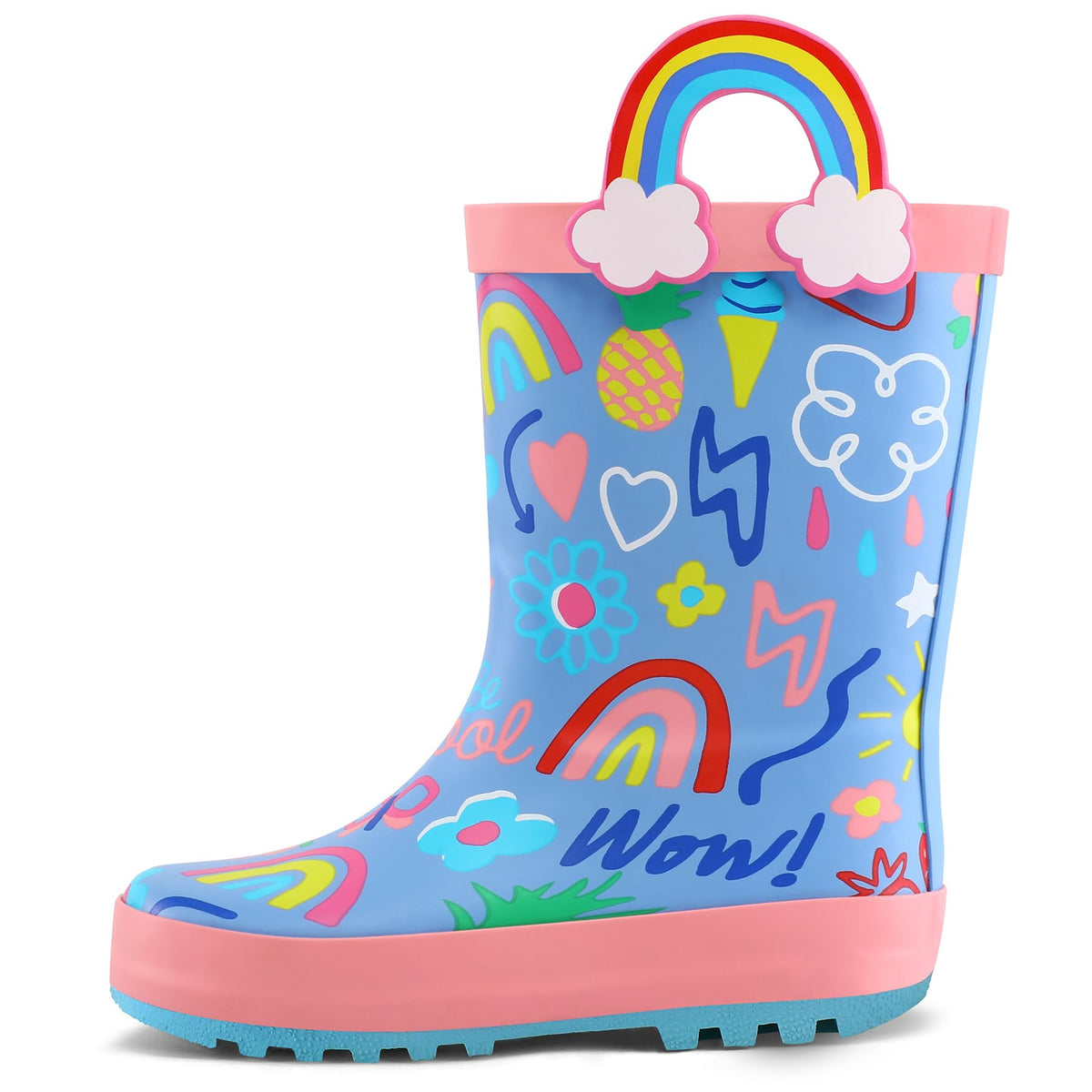 Kids Rain Boots Waterproof Printed Rubber boots with Handles | Slip on, Double Handles,Slip Resistant