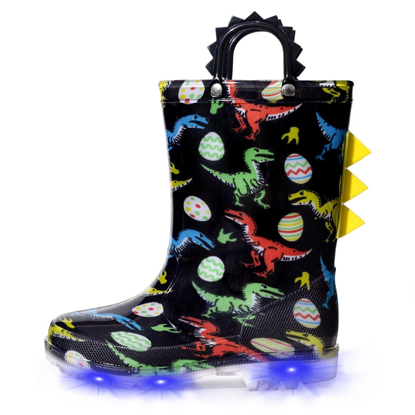 EUXTERPA Toddler Kids Light-Up Rain Boots | Waterproof, Glitter, Cartoon Pattern, Easy-On Handles, LED Flashing Non-Slip Sole, Puddle Play, Outdoor, Children Girls Boys
