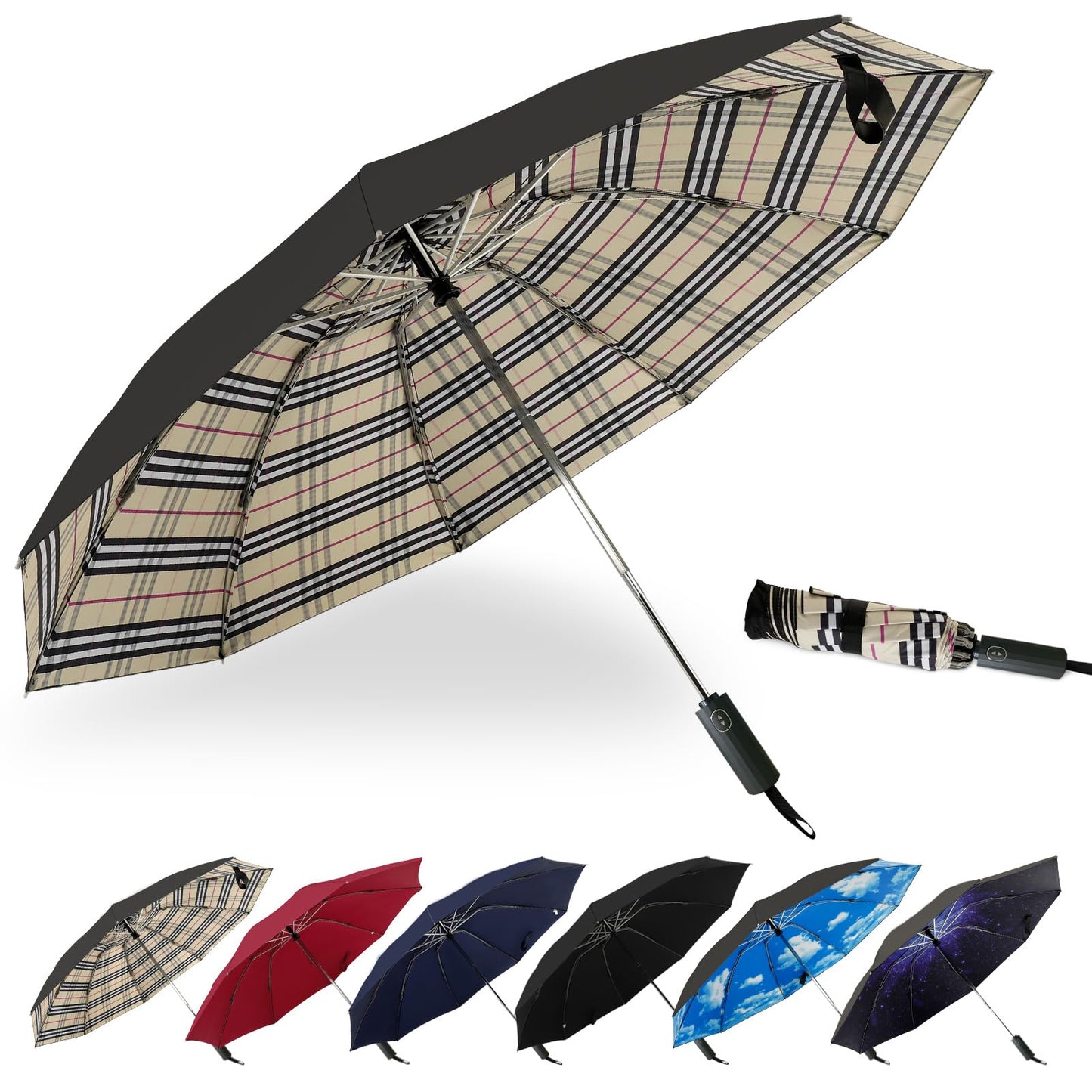 LLanxiry Compact Travel Umbrella, Windproof Automatic Umbrellas for Rain | Small, Portable, Folding, Lightweight, Waterproof, Backpacks, Purses, Cars, Commuting, Walk, School, Men, Women
