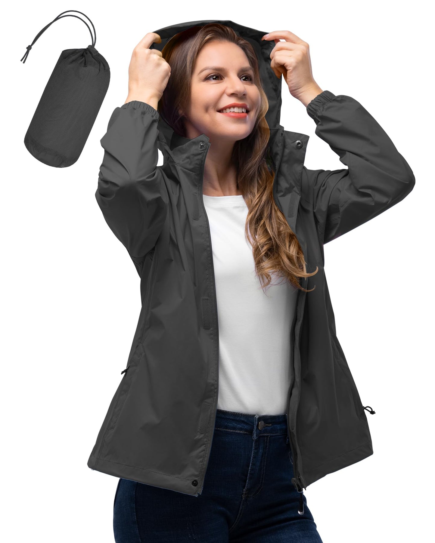 33,000ft Women's Rain Jacket Waterproof Lightweight Packable Raincoat with Hood for Golf Hiking Travel Windbreaker