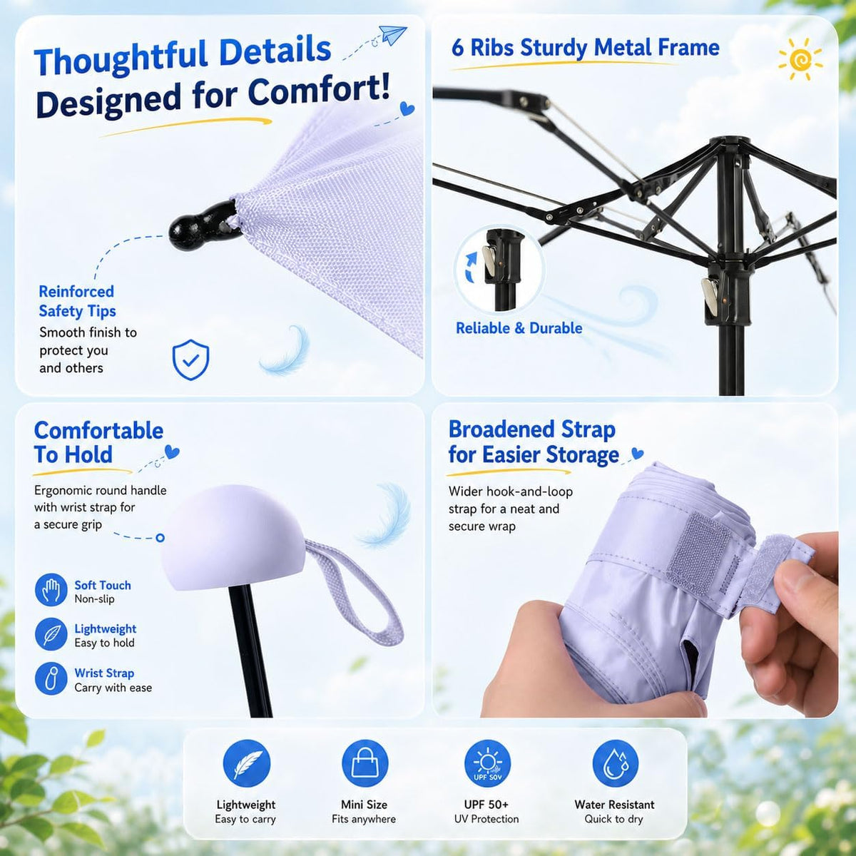 BAODINI Mini Travel Umbrella with UV Sun Protection, Compact Pocket-Size | 8.6 oz Lightweight, Small Portable for Sun & Rain, Fit Purse & Backpack, Travel essentials for Disney & European Trip