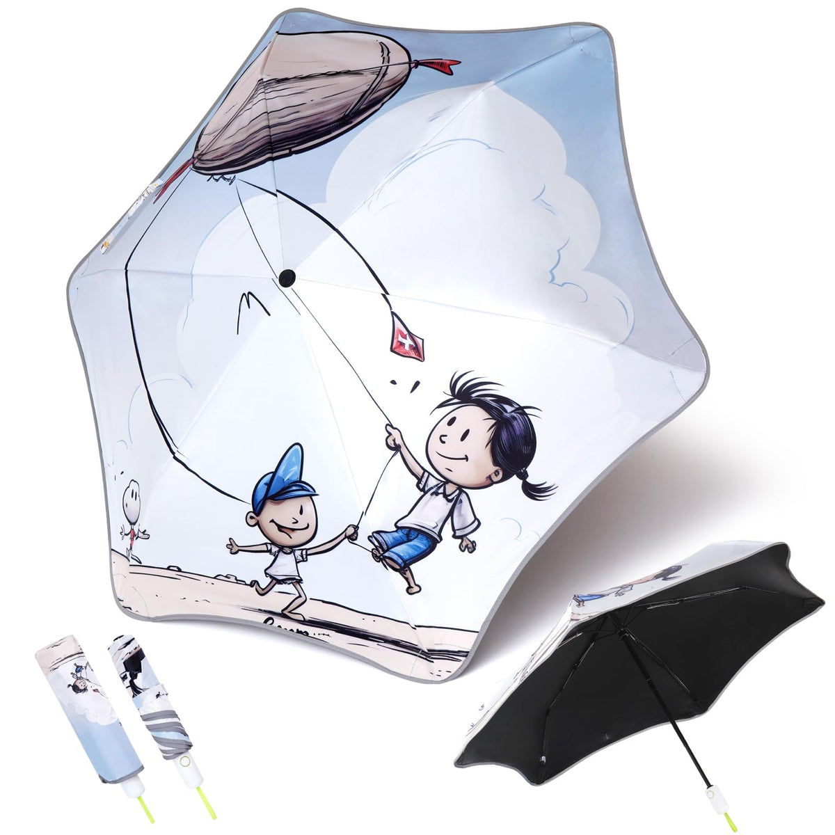 Rounded Corner Folding Umbrella Anti-UV Compact Durable Umbrella Auto Open/Close Lightweight Backpack Cute Cartoon Umbrella for Girls & Boys