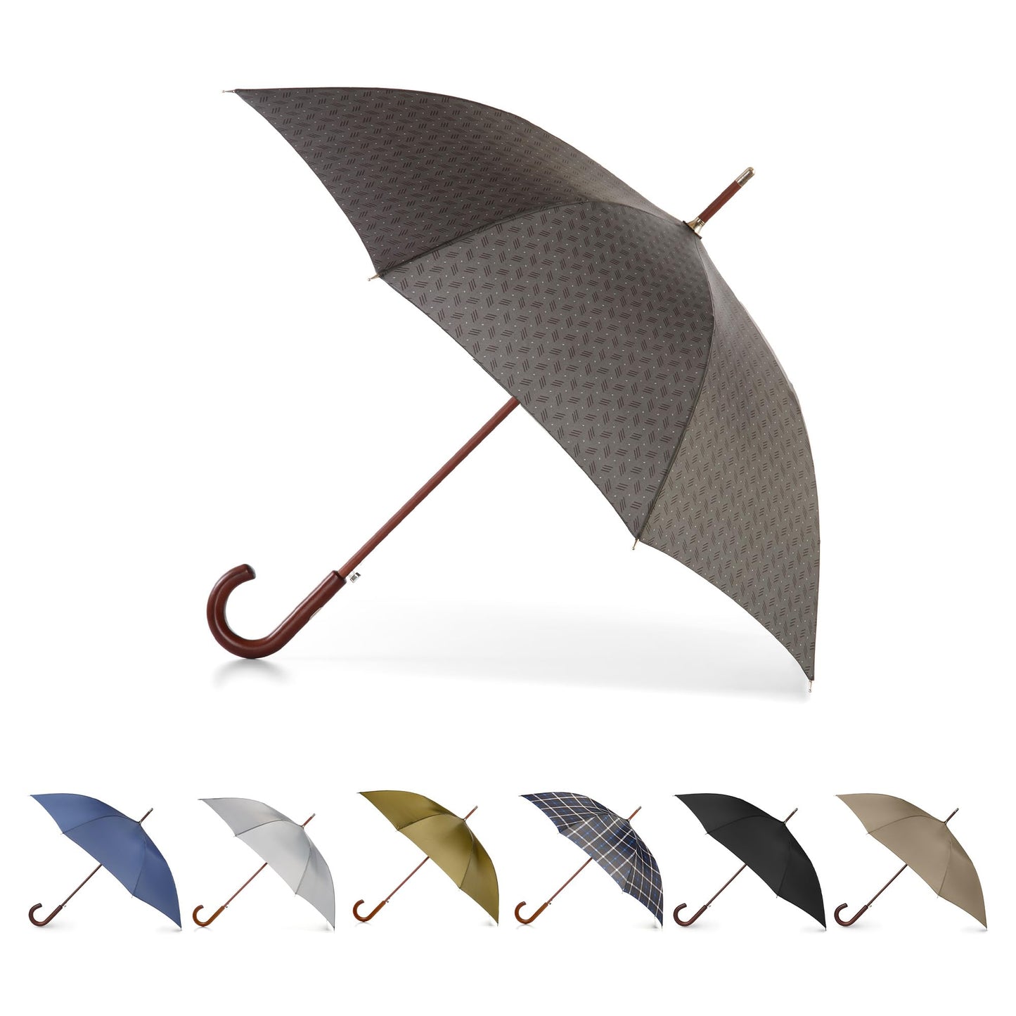 Totes Auto Open Water Repellent Stick Umbrella with Classic Wood J Hook Handle