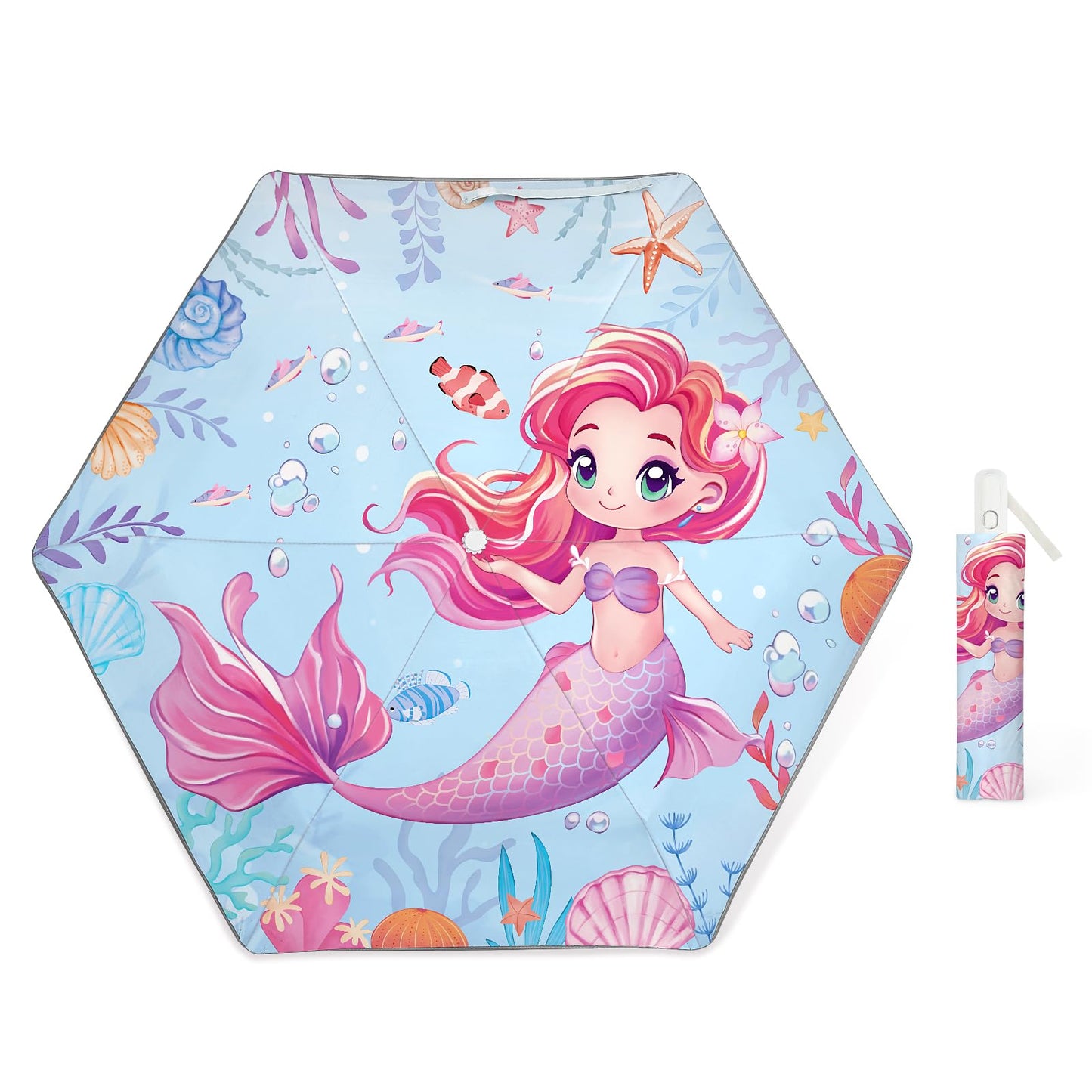 Kids Folding Umbrella Auto Open/Close Umbrellas for Rain Round Corner Safe Design UV Resistant Automatic Children Travel Umbrellas Reinforced Canopy 360° Reflective Strip Lightweight for Girls & Boys