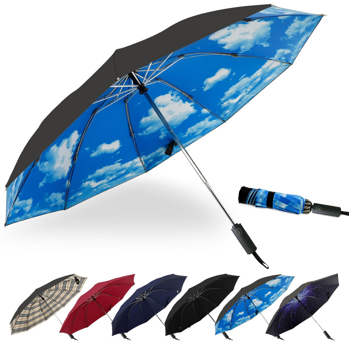 LLanxiry Compact Travel Umbrella, Windproof Automatic Umbrellas for Rain | Small, Portable, Folding, Lightweight, Waterproof, Backpacks, Purses, Cars, Commuting, Walk, School, Men, Women