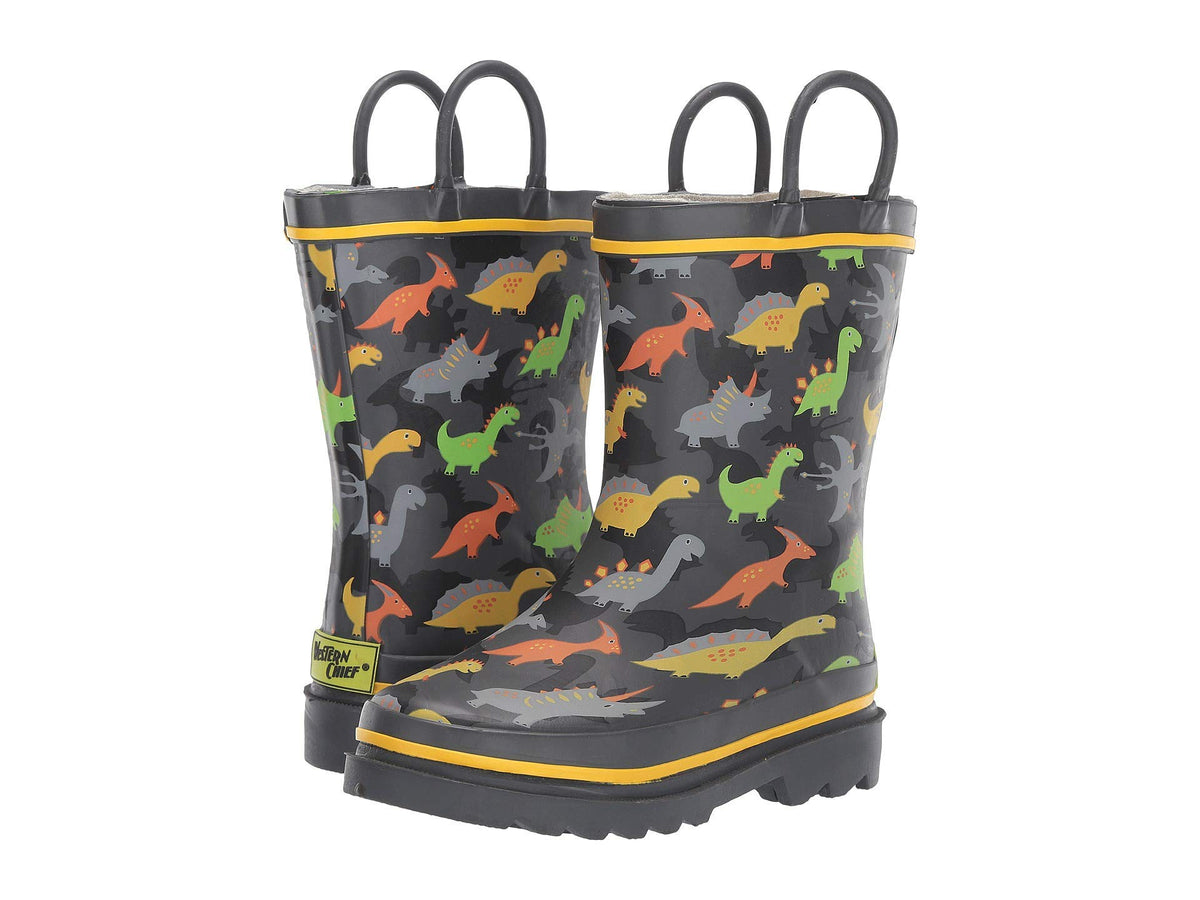 Western Chief Boys Waterproof Printed Rain Boot with Easy Pull On Handles