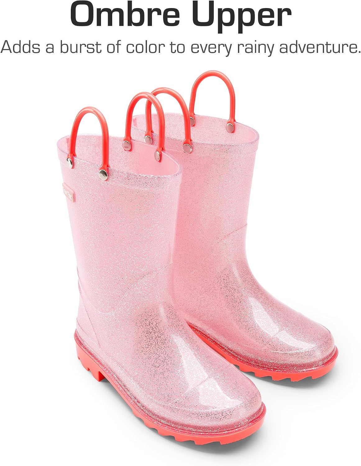 DREAM PAIRS Kids Glitter Rain Boots | Waterproof,Easy-on handles,Lightweight,Non-Slip sole,Rain puddle outdoor play,Girls Boys Toddler