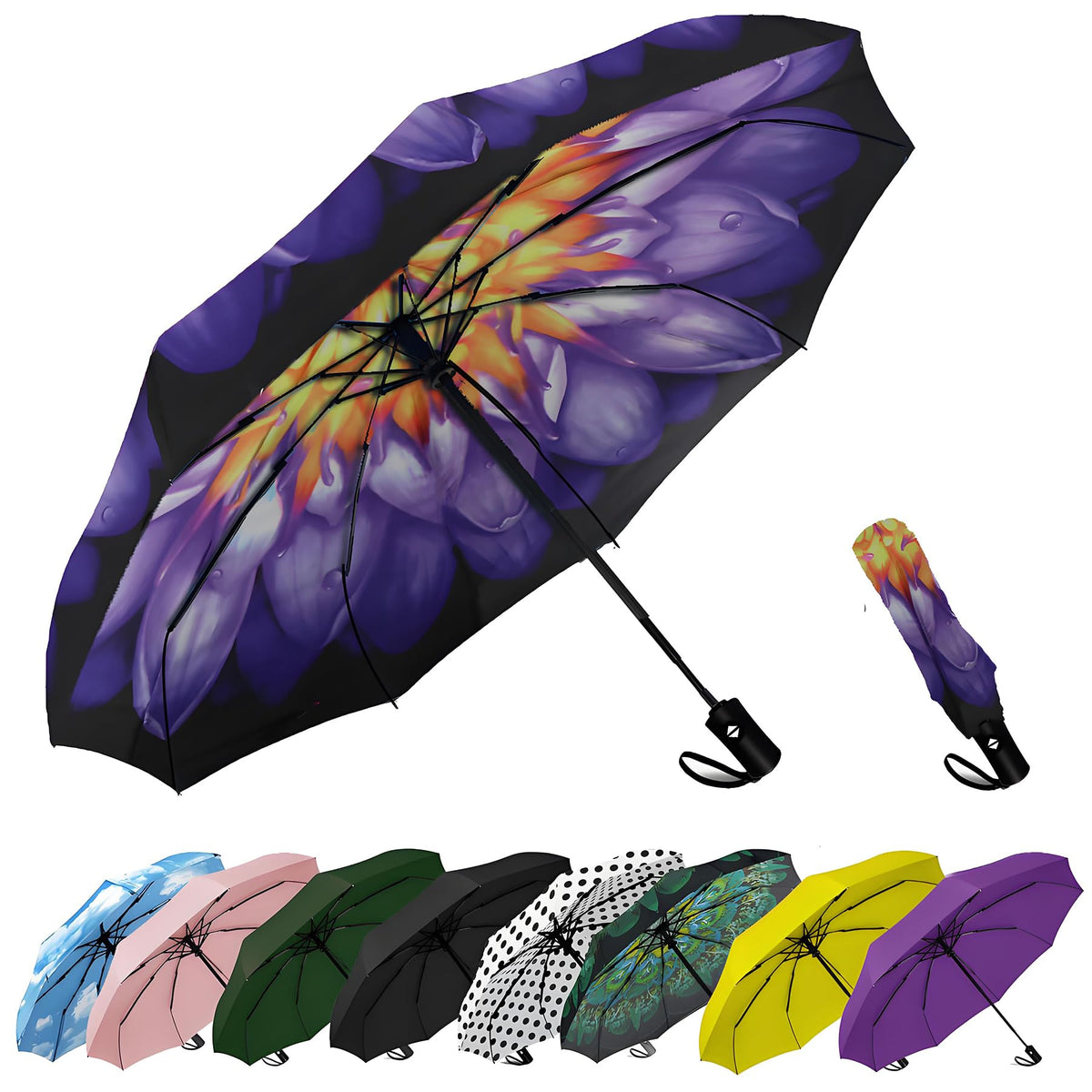 Compact Travel Umbrella - Windproof Auto Open/Close, Small Folding Umbrella for Rain & Sun with UPF50+ - Lightweight Frame, Waterproof - Fits Backpack, Purse, Suitcase.(Garden Butterfly)