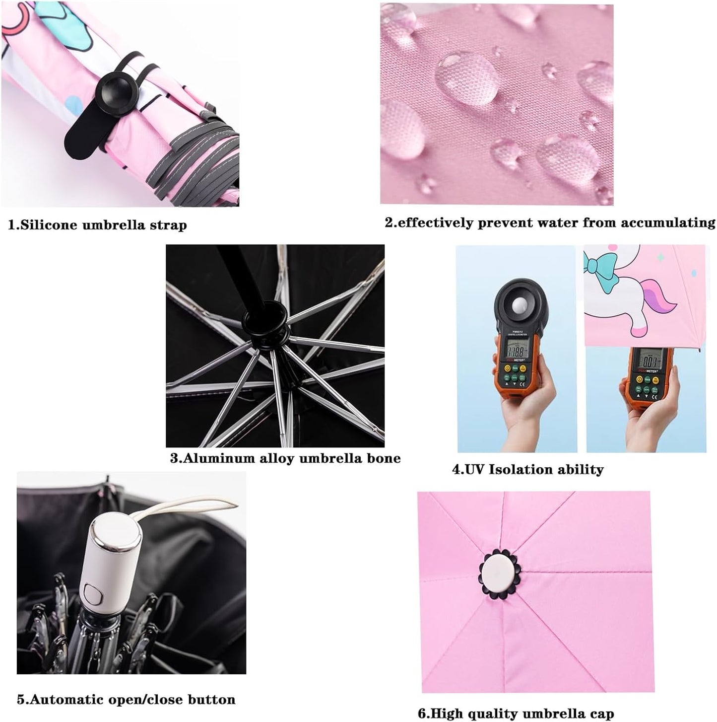 Afkengung Kids Automatic Folding Umbrella Digital Cartoon Printing UV Resistant Anti-rebound Design Safer Umbrella Compact Windproof for Kids Girls #2