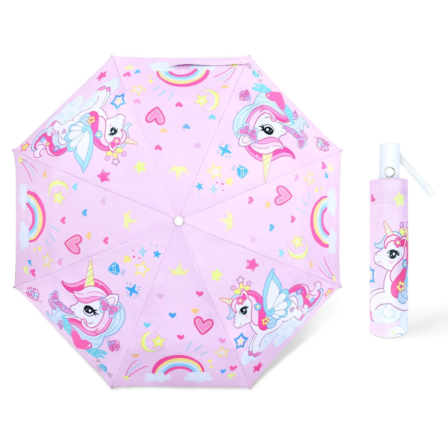 Kids Folding Umbrella Toddler Umbrella with UV Protection Portable Auto Open/Close Anti-rebound Safe Design Windproof, Compact, Lightweight Cute Umbrella for Girls & Boy