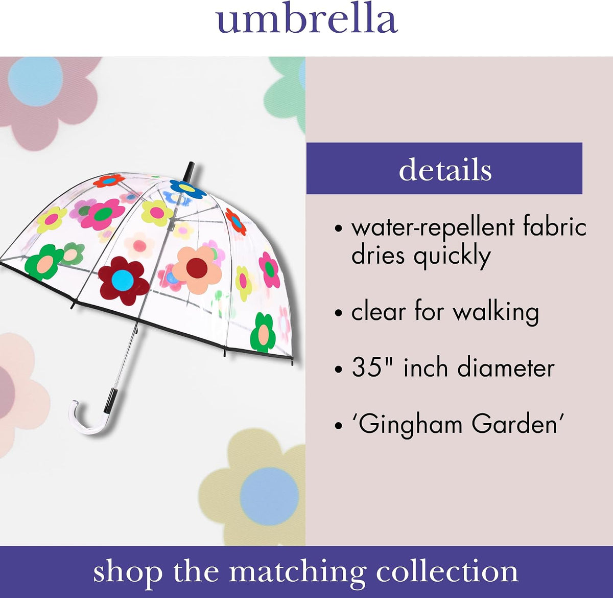 kate spade new york Clear Umbrella for Rain, Large Bubble Umbrella for Adults with Floral Design