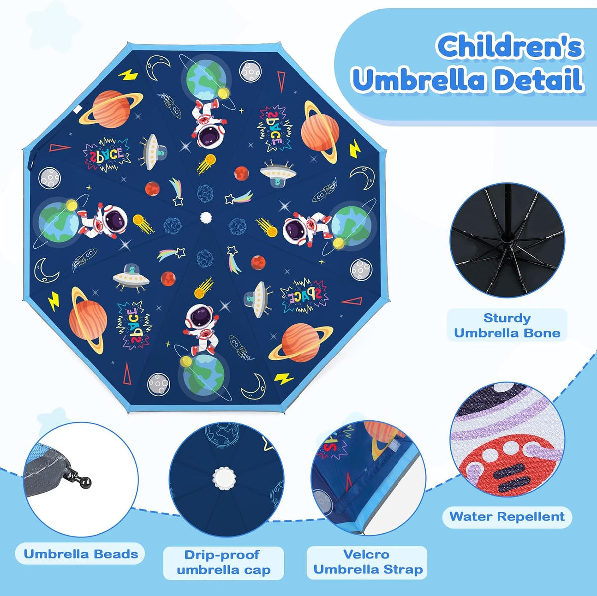 Autoamtic Kids Umbrella UV Resistant, Folding Compact Umbrella 360° Reflective Strip for Travel Outdoor, Lightweight Cute Kids Parasol Anti-rebound Safe for Toddler