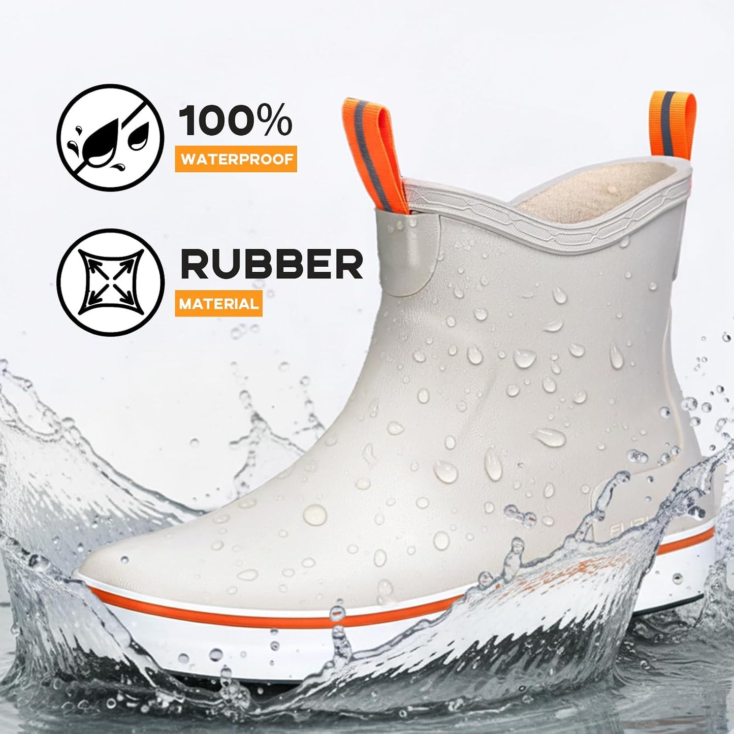Furuian Women's Deck Boots Waterproof Ankle Rain Boots Rubber Fishing Boots Outdoor Chelsea Booties Garden Boots Work Shoes for Boating, Camping, Farming