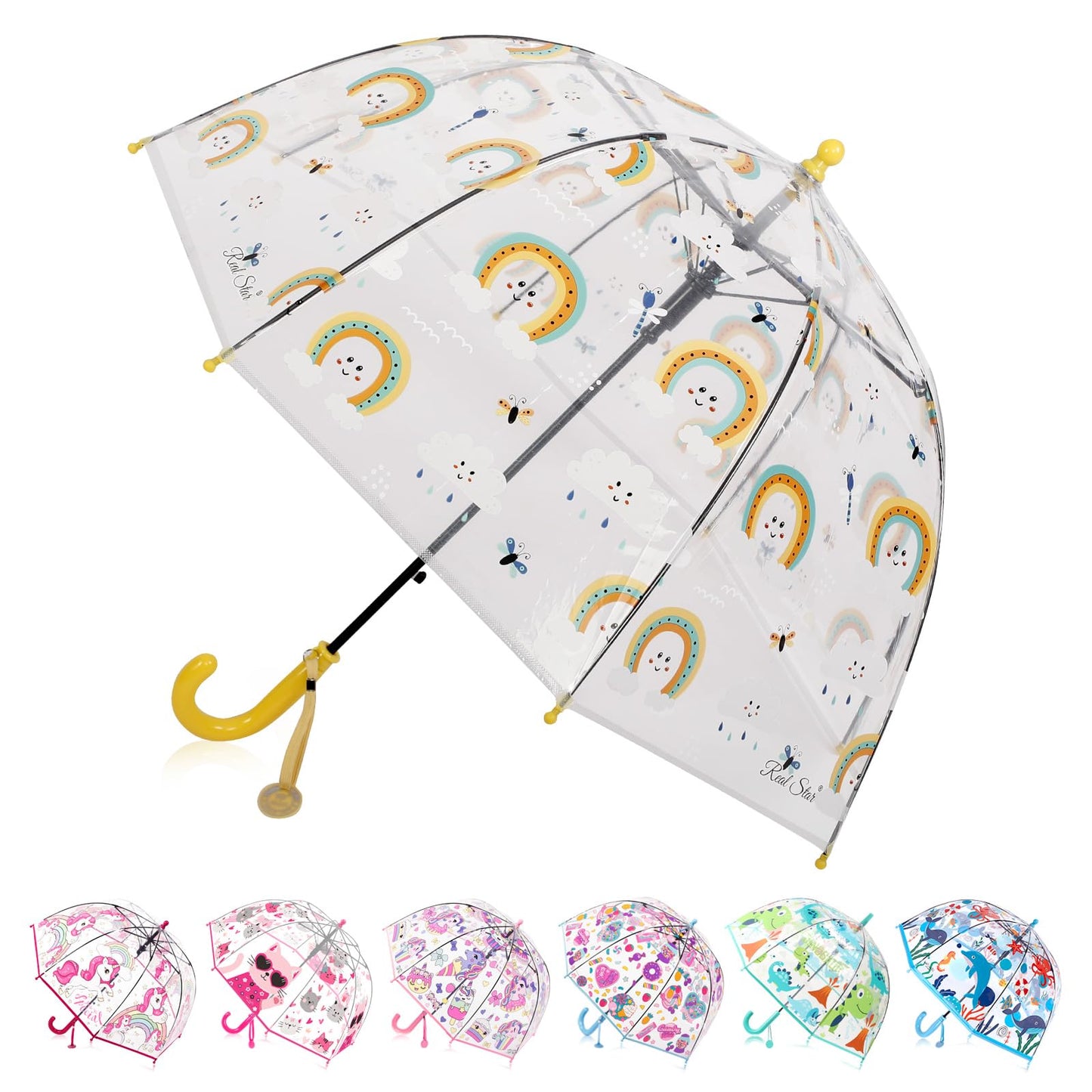 Kids Clear Bubble Umbrella for Rain, Easy Grip, Girls Boys | 39 In Transparent Dome, Windproof, Pinch-Proof Closure, Rounded Tips, Lightweight, School, Travel, Toddler, Rain Gear