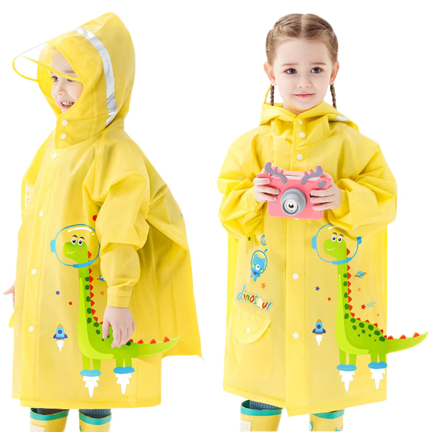 Fewlby Kids Raincoats For Girls Boys Waterproof Rain Jacket Cartoon Unicorn Children Toddler Rain Wear Children Rain Poncho M Size 3-4 Years