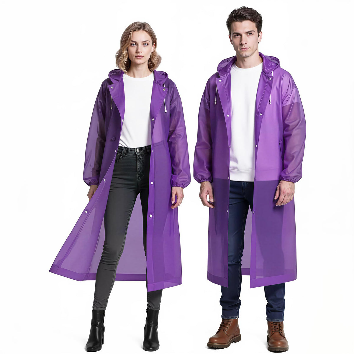 (2 Pack) Rain Ponchos for Adults Reusable, Waterproof EVA Raincoats | Raincoats with Hood and Drawstring for Women & Men, Lightweight Emergency Raincoats for Theme Parks and Music Festivals