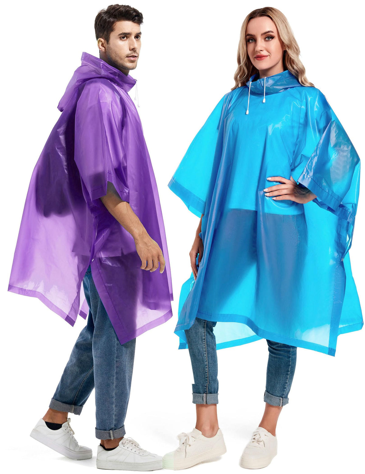 2 Pack Rain Ponchos for Adults Reusable - Raincoats Survival Emergency Heavy Duty Rain Coat with Drawstring Hood
