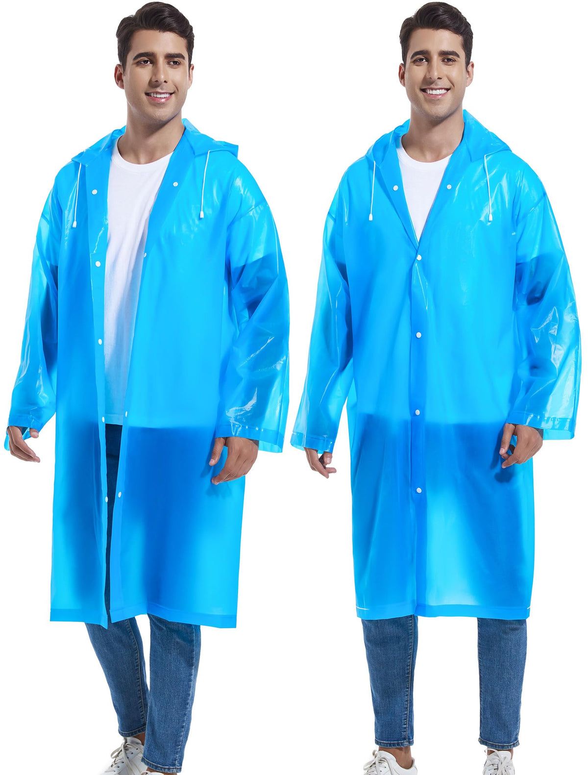 2-Pack Reusable Rain Ponchos for Adults, HOOMBOOM Raincoats Emergency for Women/Men with Drawstring and Sleeves