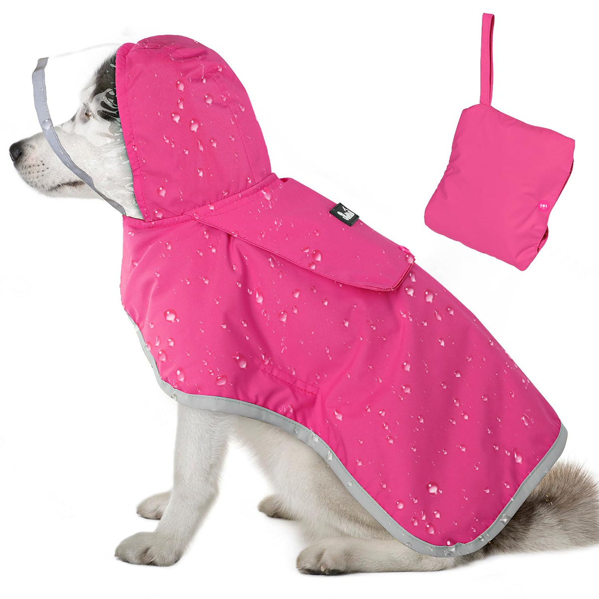 Lukovee Dog Raincoat, Waterproof Rain Jacket, Clear Hood & Reflective Rim | Easy On Off Adjustable Straps, Leash Hole, Soft Mesh Lining, Storage Pocket, Poncho for Small Medium Large Dogs (Yellow, 2XL)