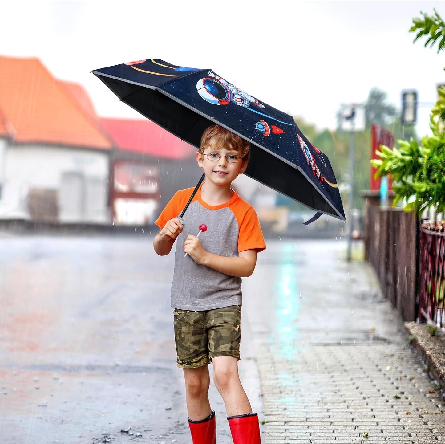 Kids Folding Umbrella Toddler Umbrella with UV Protection Portable Auto Open/Close Anti-rebound Safe Design Windproof, Compact, Lightweight Cute Umbrella for Girls & Boy