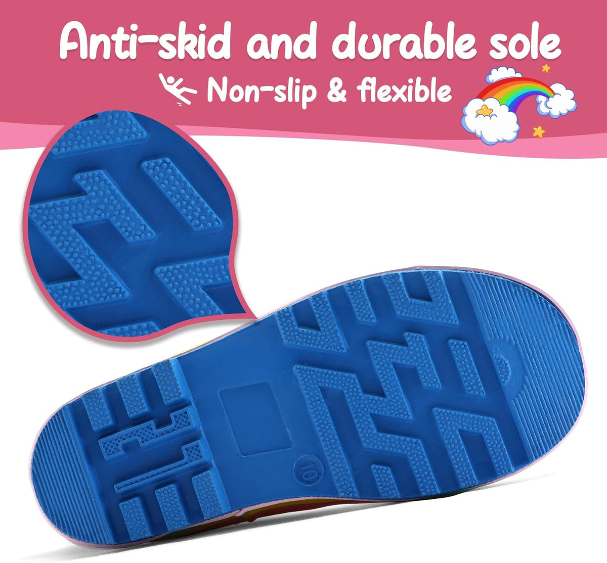 Kids Rain Boots Waterproof Printed Rubber boots with Handles | Slip on, Double Handles,Slip Resistant