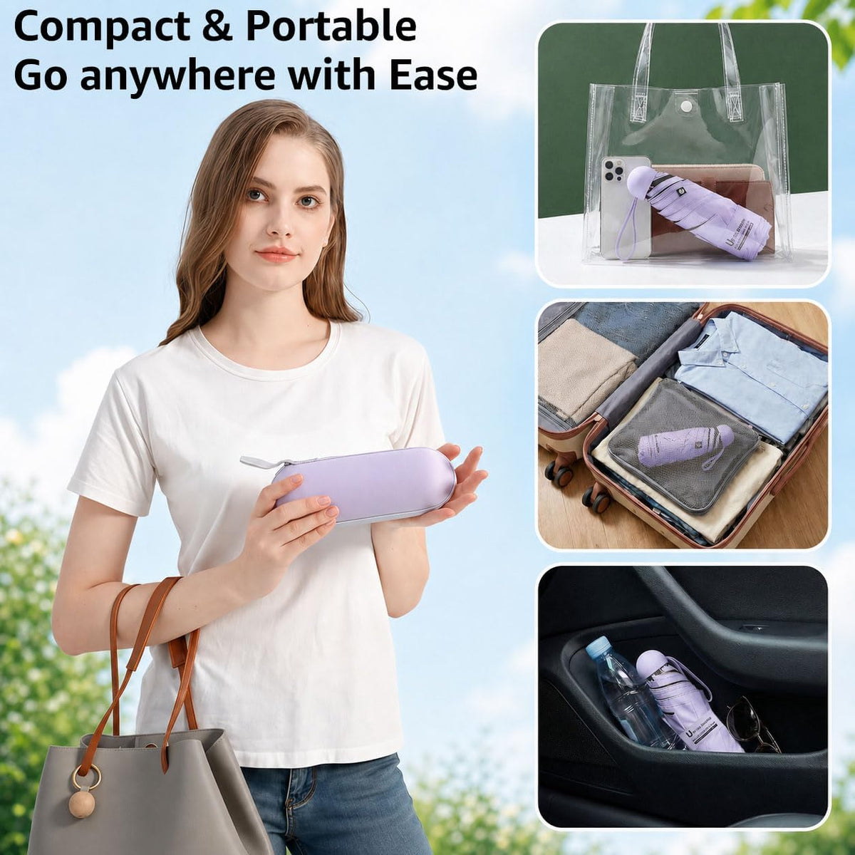 BAODINI Mini Travel Umbrella with UV Sun Protection, Compact Pocket-Size | 8.6 oz Lightweight, Small Portable for Sun & Rain, Fit Purse & Backpack, Travel essentials for Disney & European Trip