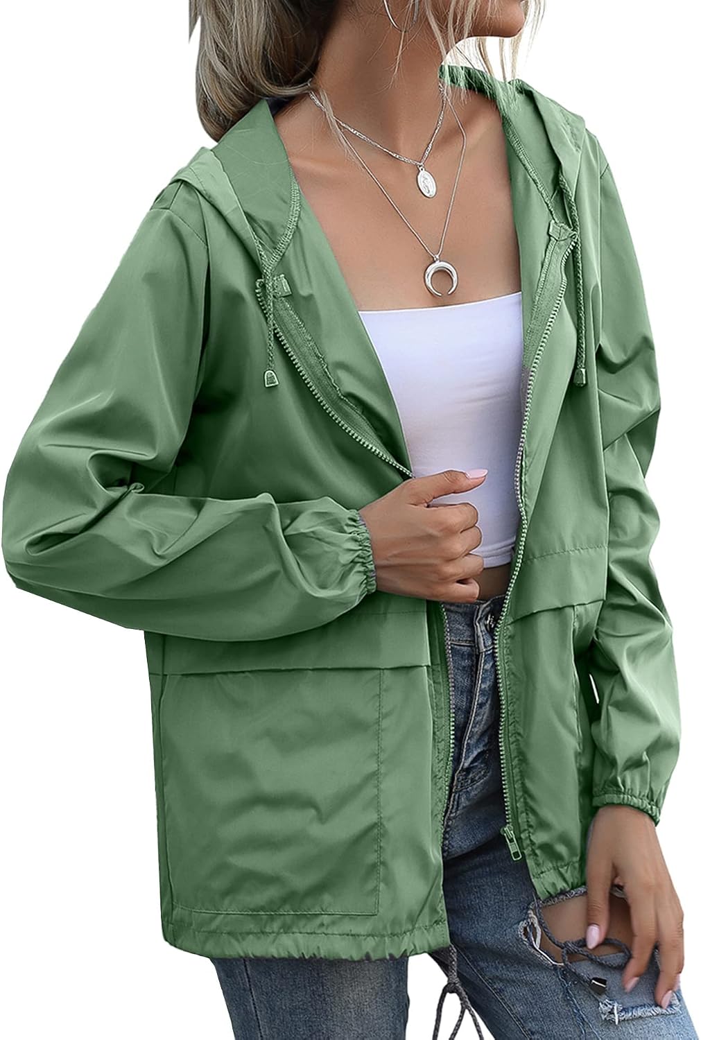 Women's Raincoats Lightweight Waterproof Rain Jackets | Packable Windbreaker Hooded with Pockets for Travel Outdoor