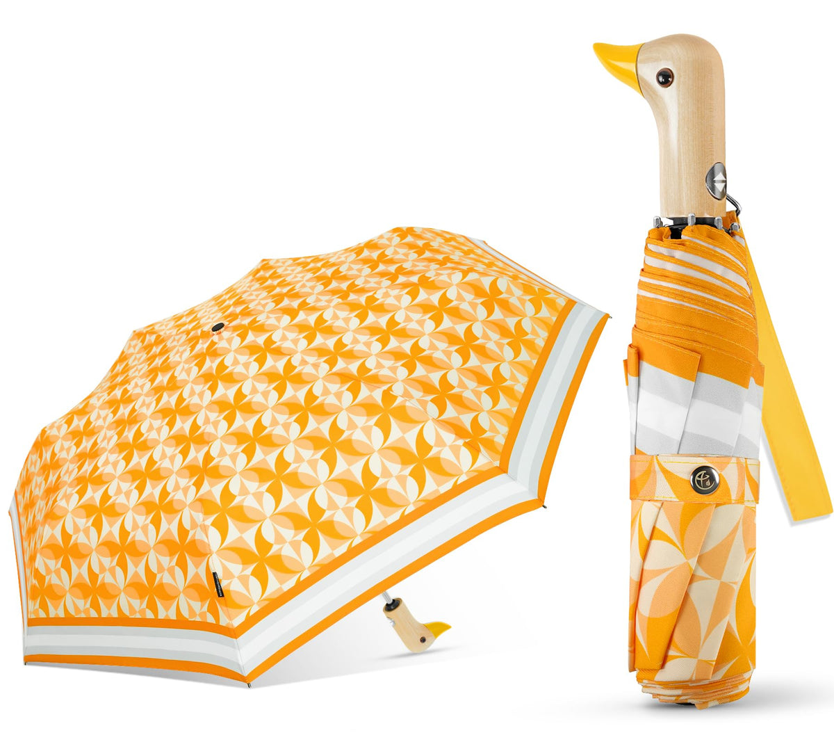 Duck Umbrella Cute Automatic Travel Size Compact Folding for Adults | Automatic duck wooden handle,Fit in handbag/backpack/suitcase,ideal gifts for women and kids