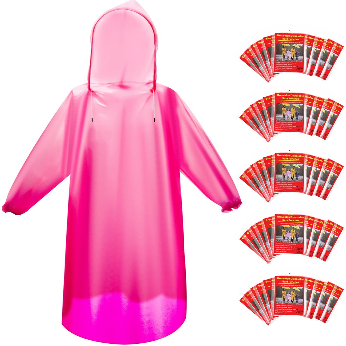 6 & 20 & 50 Pack Disposable Rain Ponchos for Adults/Youth, Waterproof PE Raincoats with Drawstring, Camping/Emergency