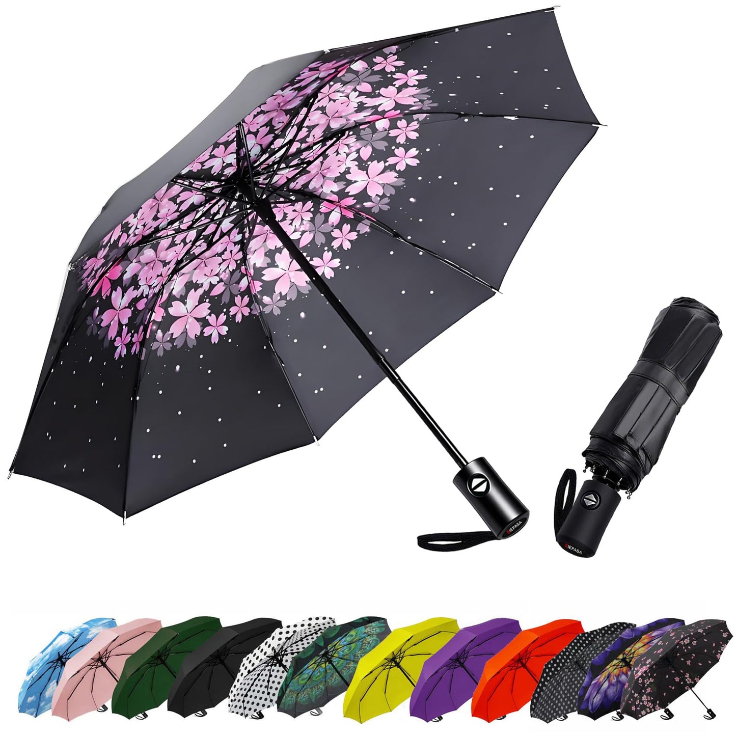 Compact Travel Umbrella - Windproof Auto Open/Close, Small Folding Umbrella for Rain & Sun with UPF50+ - Lightweight Frame, Waterproof - Fits Backpack, Purse, Suitcase.(Garden Butterfly)
