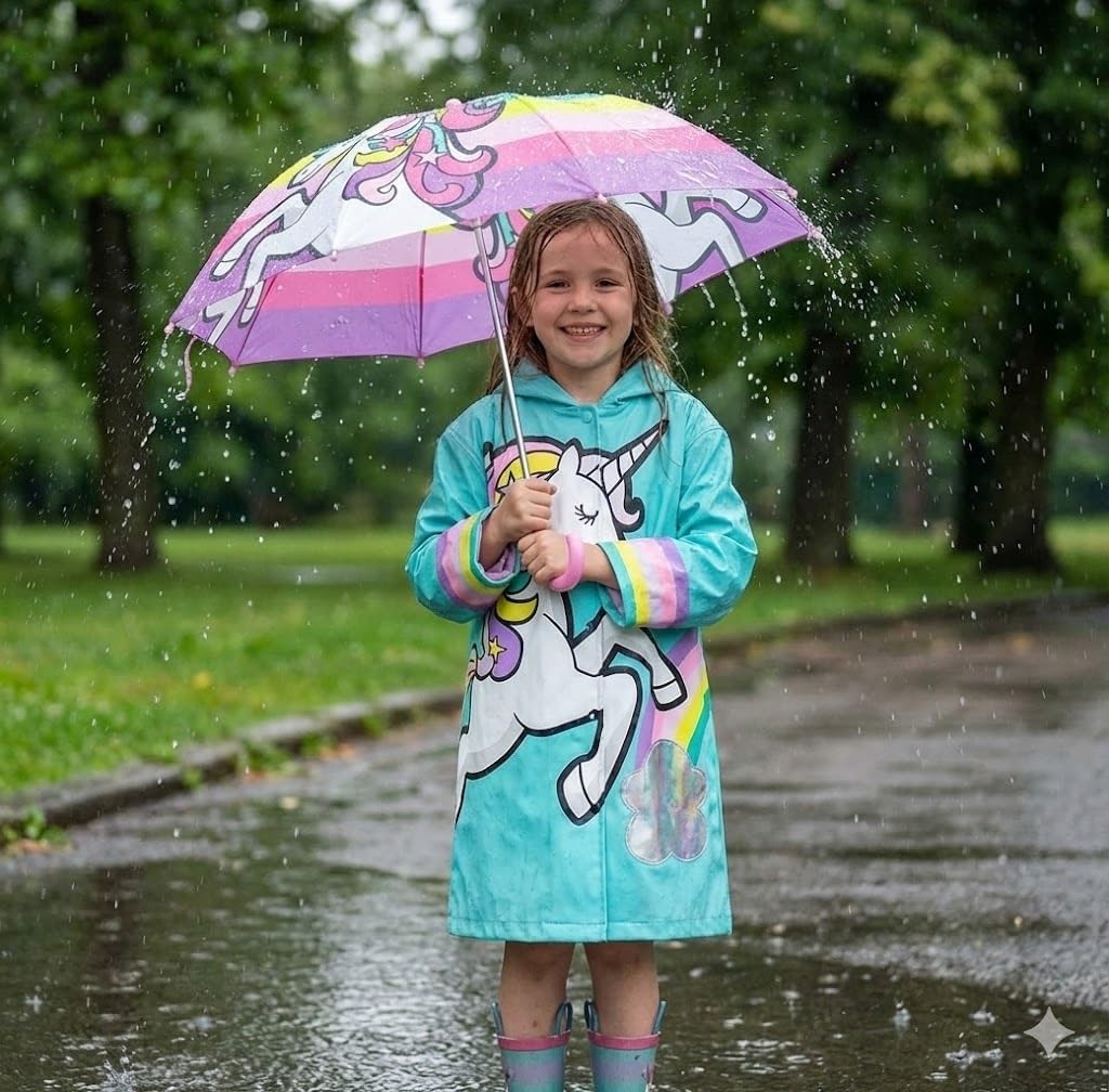 addie & tate Kids Umbrella for Girls and Boys & Rain Coats Set -Toddler Umbrellas Kids Raincoat Boys Girls Jacket