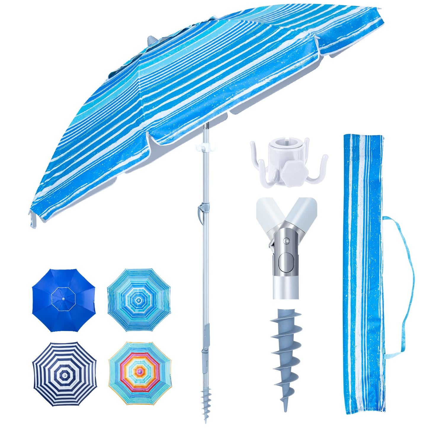 Tempera Heavy Duty High Wind Beach Umbrella with Sand Anchor & Carry Bag | Patio Outdoor Umbrella with Aluminum Frame and Push Button Tilt, Ideal for Garden Lawn, UPF 60+