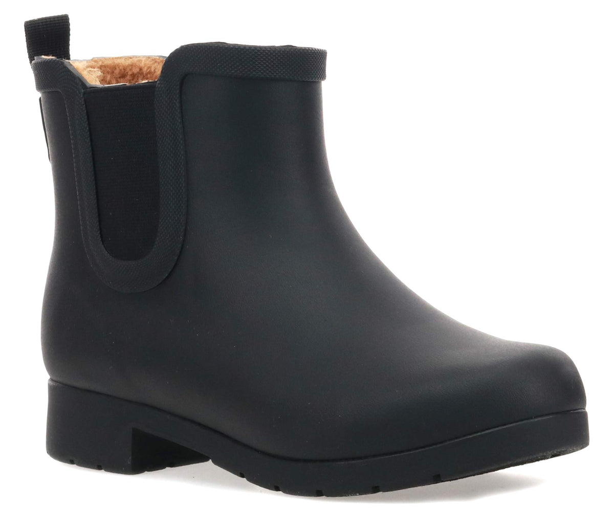Chooka Women's Delridge Waterproof Faux Fur Chelsea Rain Boot Slip On | Ladies pull-on street style shoes with plush lining, built for puddles, styled for the city