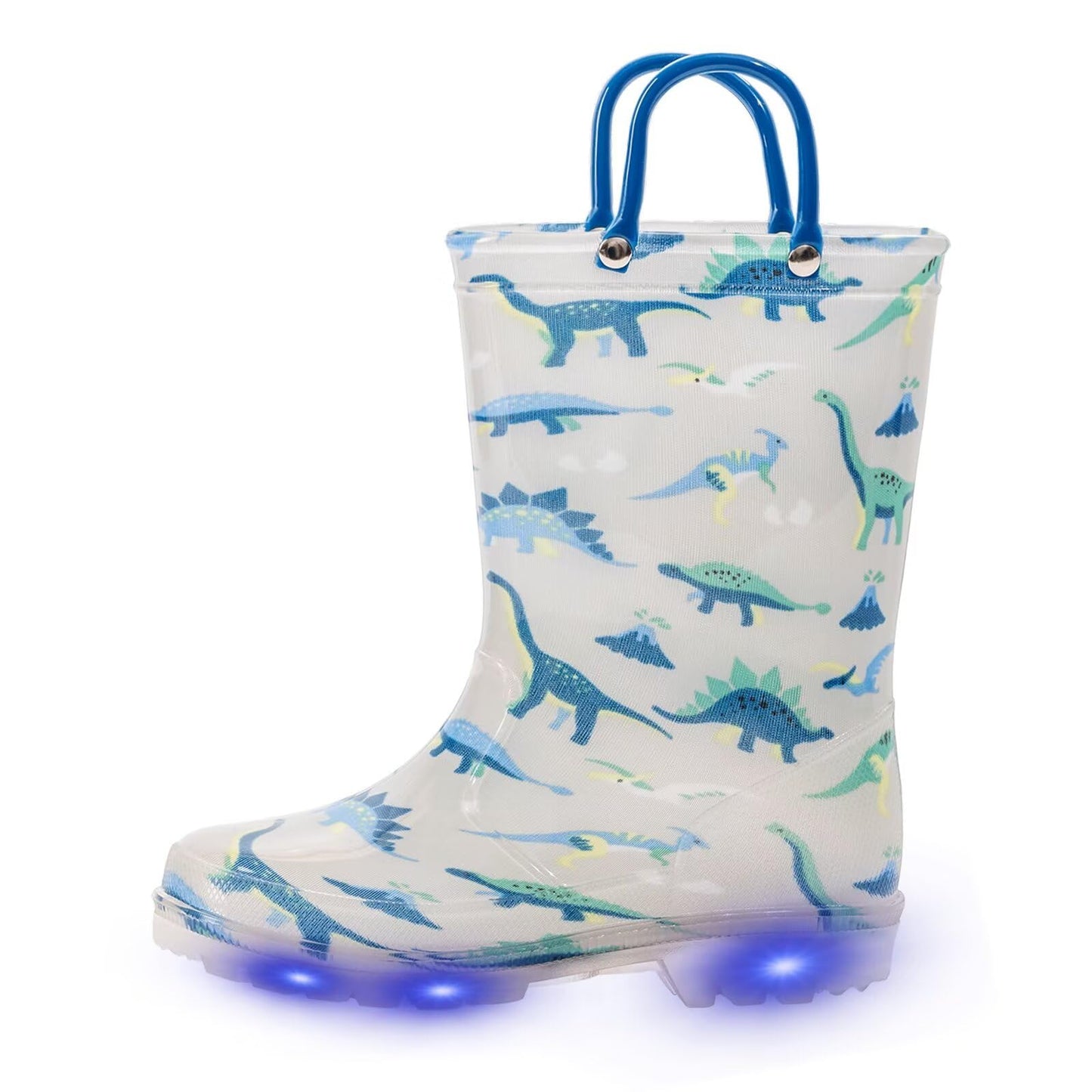 EUXTERPA Toddler Kids Light-Up Rain Boots | Waterproof, Glitter, Cartoon Pattern, Easy-On Handles, LED Flashing Non-Slip Sole, Puddle Play, Outdoor, Children Girls Boys