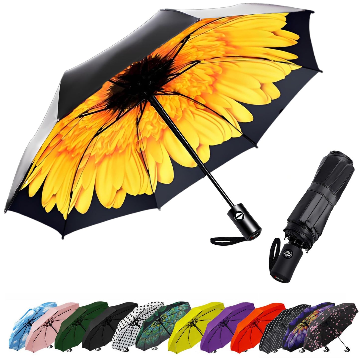 Compact Travel Umbrella - Windproof Auto Open/Close, Small Folding Umbrella for Rain & Sun with UPF50+ - Lightweight Frame, Waterproof - Fits Backpack, Purse, Suitcase.(Garden Butterfly)