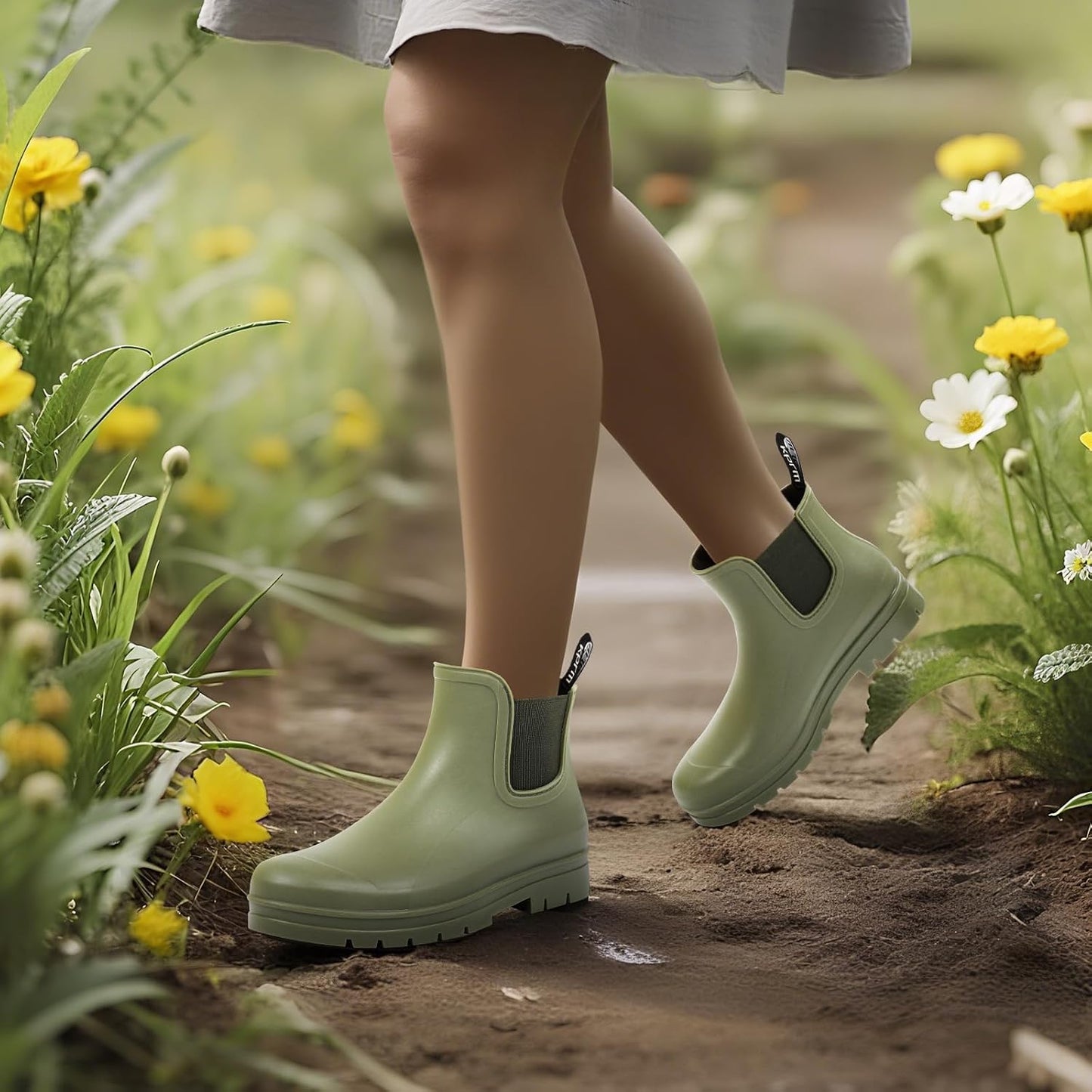 Women's Short Rain Boots Waterproof Chelsea Ankle Rubber Garden Shoes | Fashion Ladies Matte Surface Short Chelsea PVC Rainboots Non-Slip Lightweight Outdoor Booties for Gardening Farming Walking