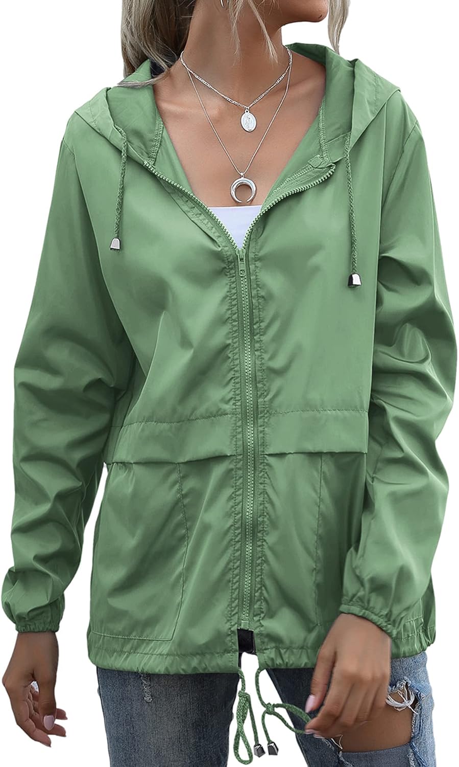 Women's Raincoats Lightweight Waterproof Rain Jackets | Packable Windbreaker Hooded with Pockets for Travel Outdoor