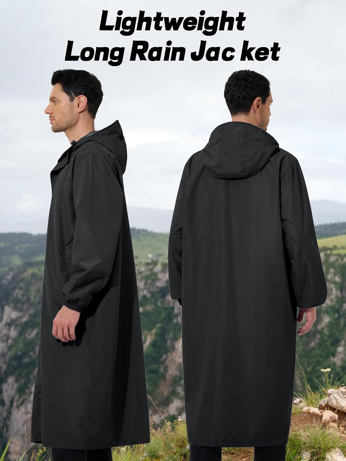 UIQUR Mens Long Rain Jacket Raincoat Waterproof Rain Poncho | Lightweight Packable Windbreaker For Hiking, Cycling, Running, Fishing ,Golf,Rainy-day work