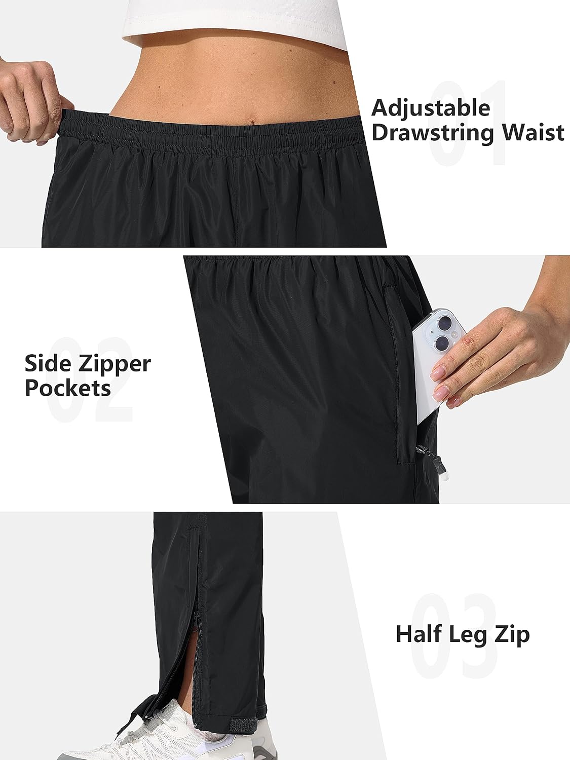 UIQUR Womens Rain Pants Waterproof Lightweight Packable Pants | Half Leg Zip Pant Cuffs for Hiking, Cycling, Running, Fishing ,Golf,Rainy-day work,And Other Outdoor Activities