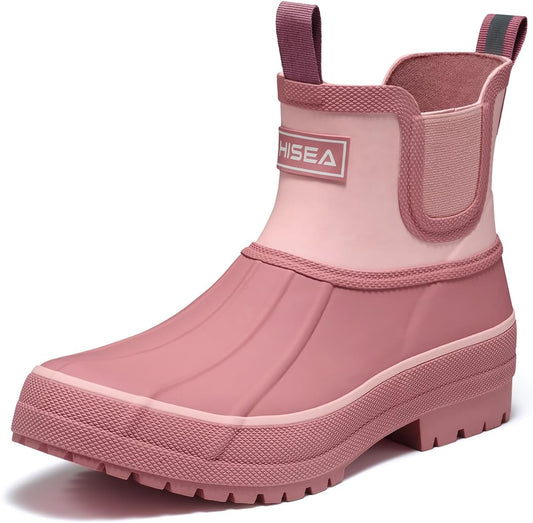 HISEA Women's Duck Chelsea Rain Boots Waterproof Ankle Garden Shoes | Short Rubber Mud Booties, Non-Slip Sole, Warm and Comfortable for Barn, Yard Work, Farm, Dog Walking