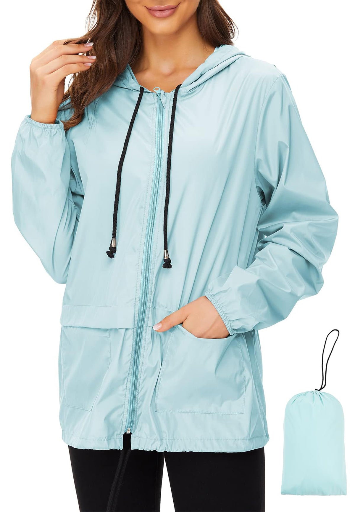 Zando Lightweight Rain Jacket Women Packable Waterproof Raincoat with Hood | Windbreaker Jacket Women, Light Raincoats for Drizzle, Rain Coats for Travel, Hiking and Commute